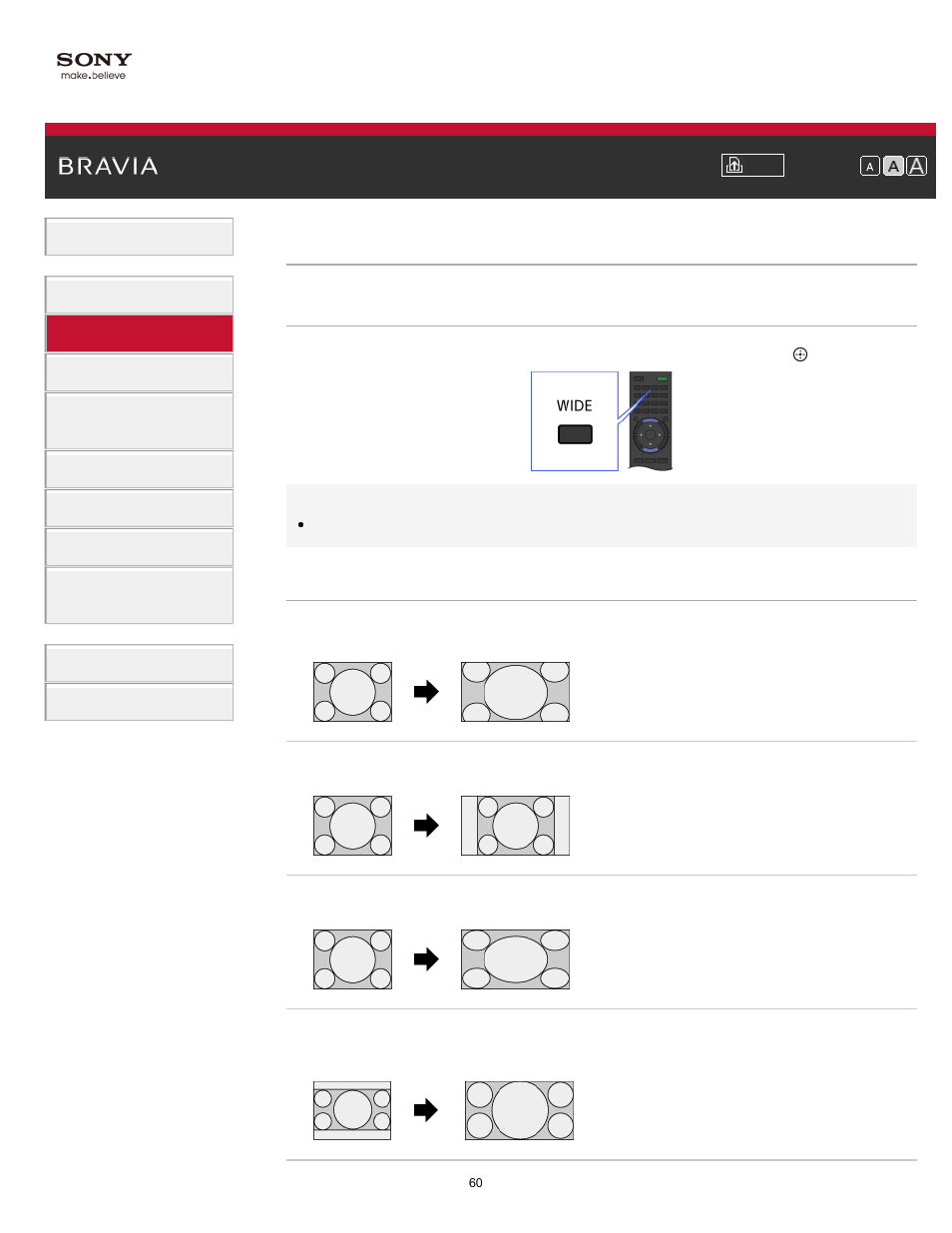 Screen format/wide mode | Sony XBR-55X900A User Manual | Page 60 / 211