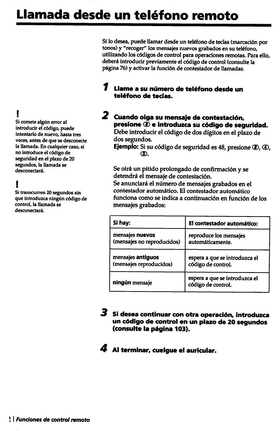 4 al terminar, cuelgue el auricular, Llamada desde un remoto | Sony SPP-A5000 User Manual | Page 102 / 108