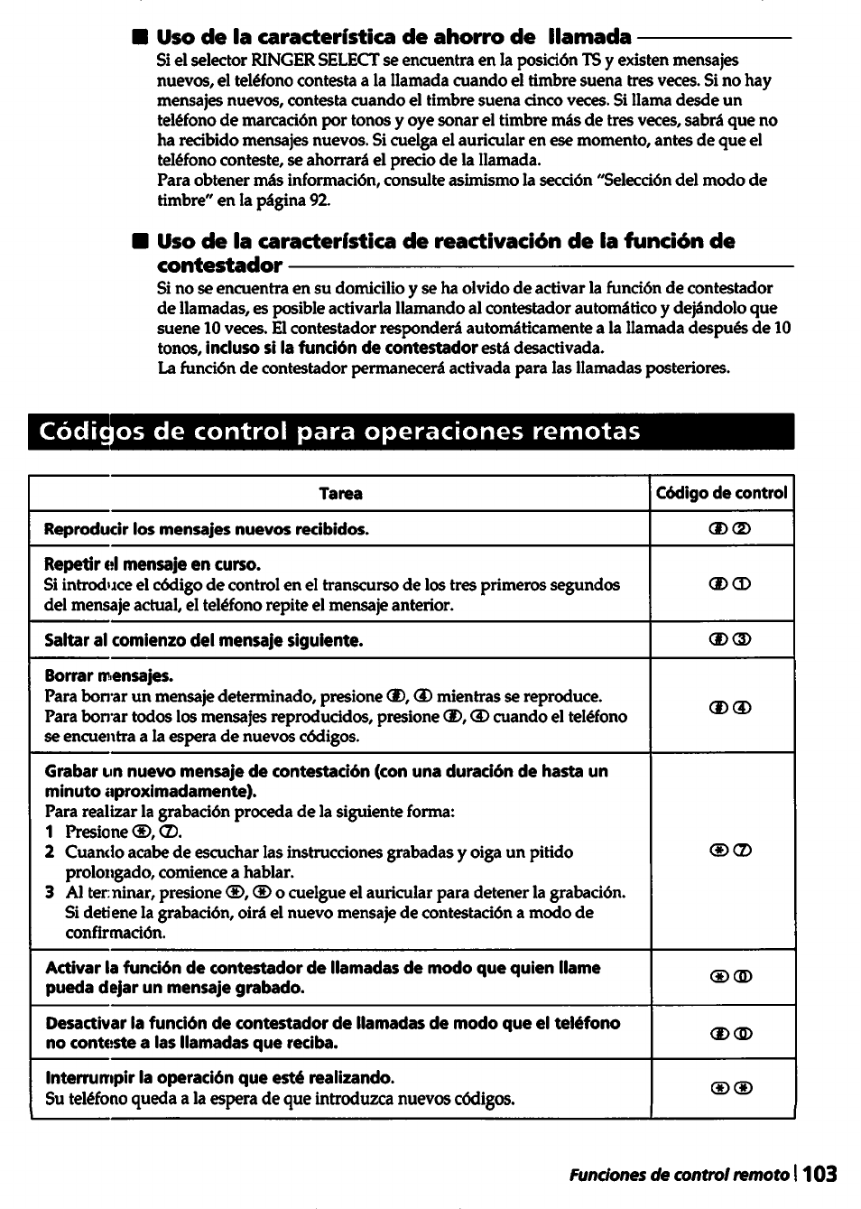 Códigos de control para operaciones remotas | Sony SPP-A5000 User Manual | Page 103 / 108