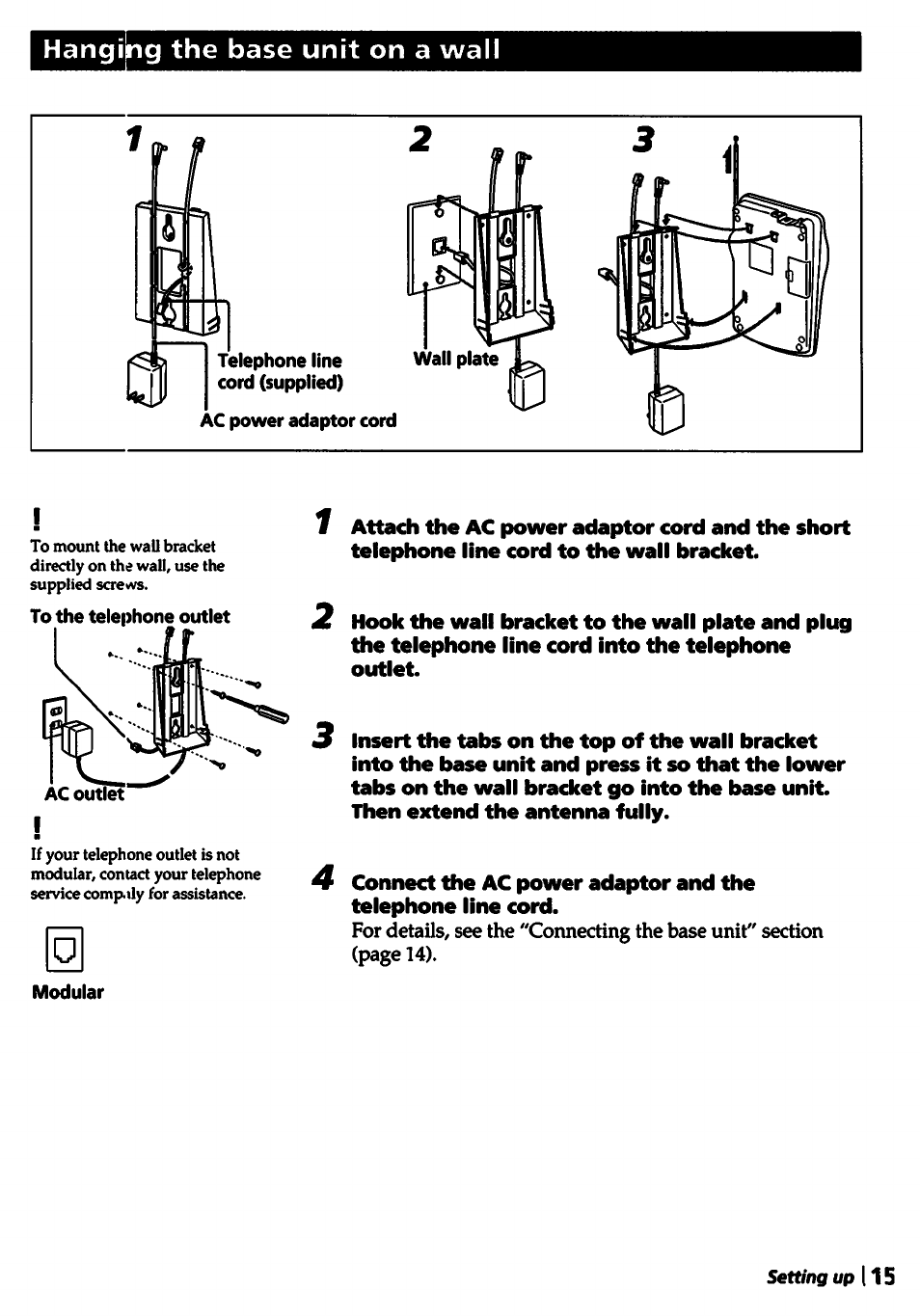 Hanging the base unit on a wall, I is | Sony SPP-A5000 User Manual | Page 15 / 108