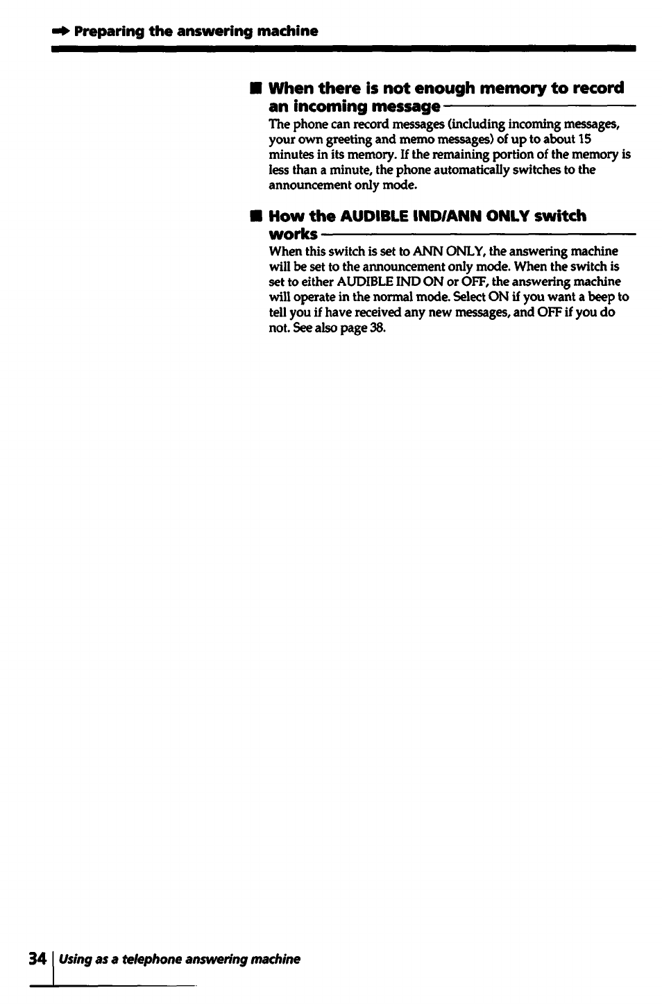 How the audible ind/ann only switch works | Sony SPP-A5000 User Manual | Page 34 / 108