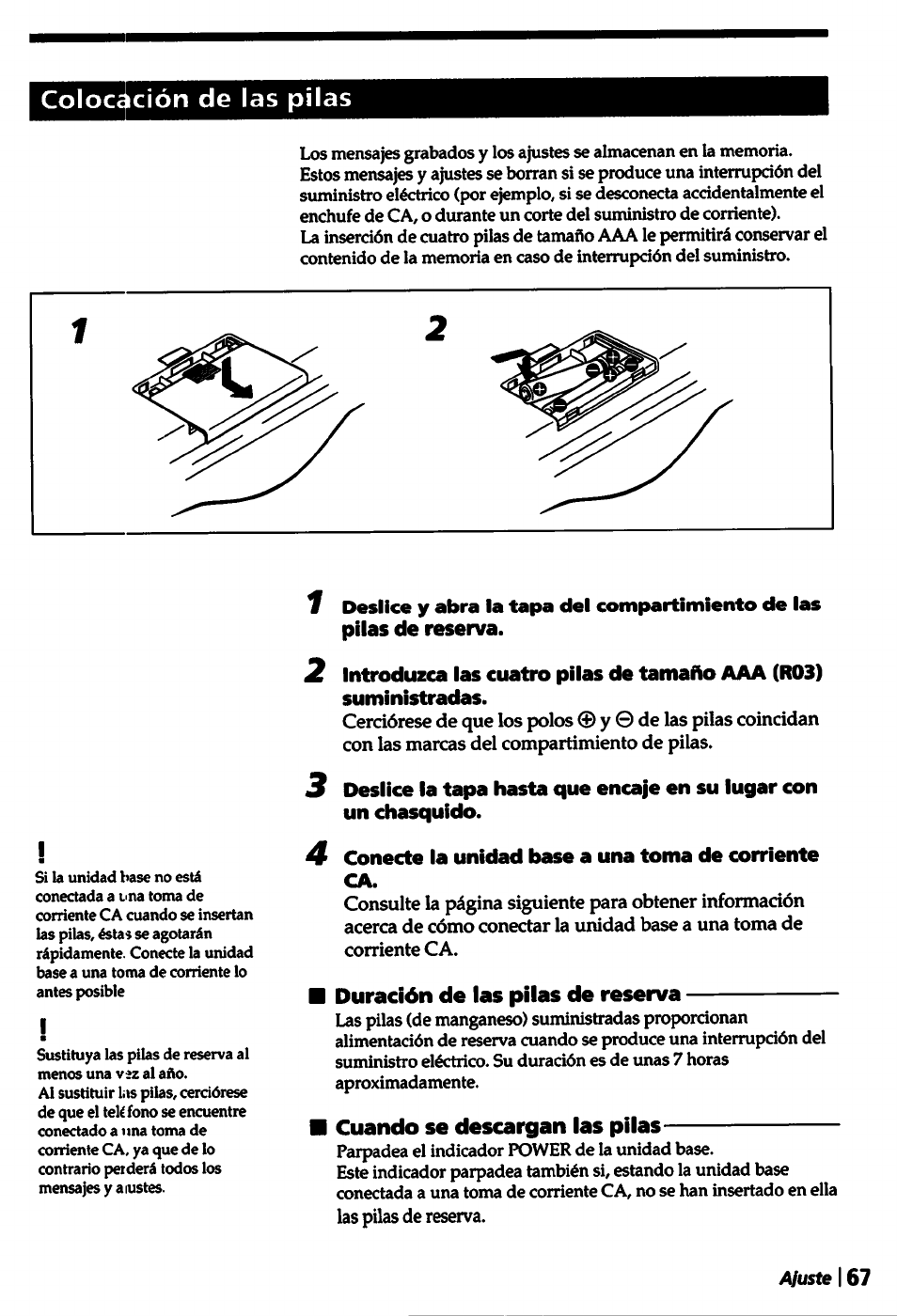 Colocación de las pilas | Sony SPP-A5000 User Manual | Page 67 / 108