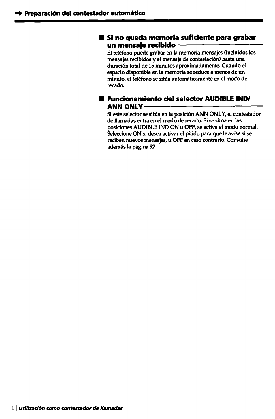 Funcionamiento del selector audible ind/ ann only | Sony SPP-A5000 User Manual | Page 88 / 108