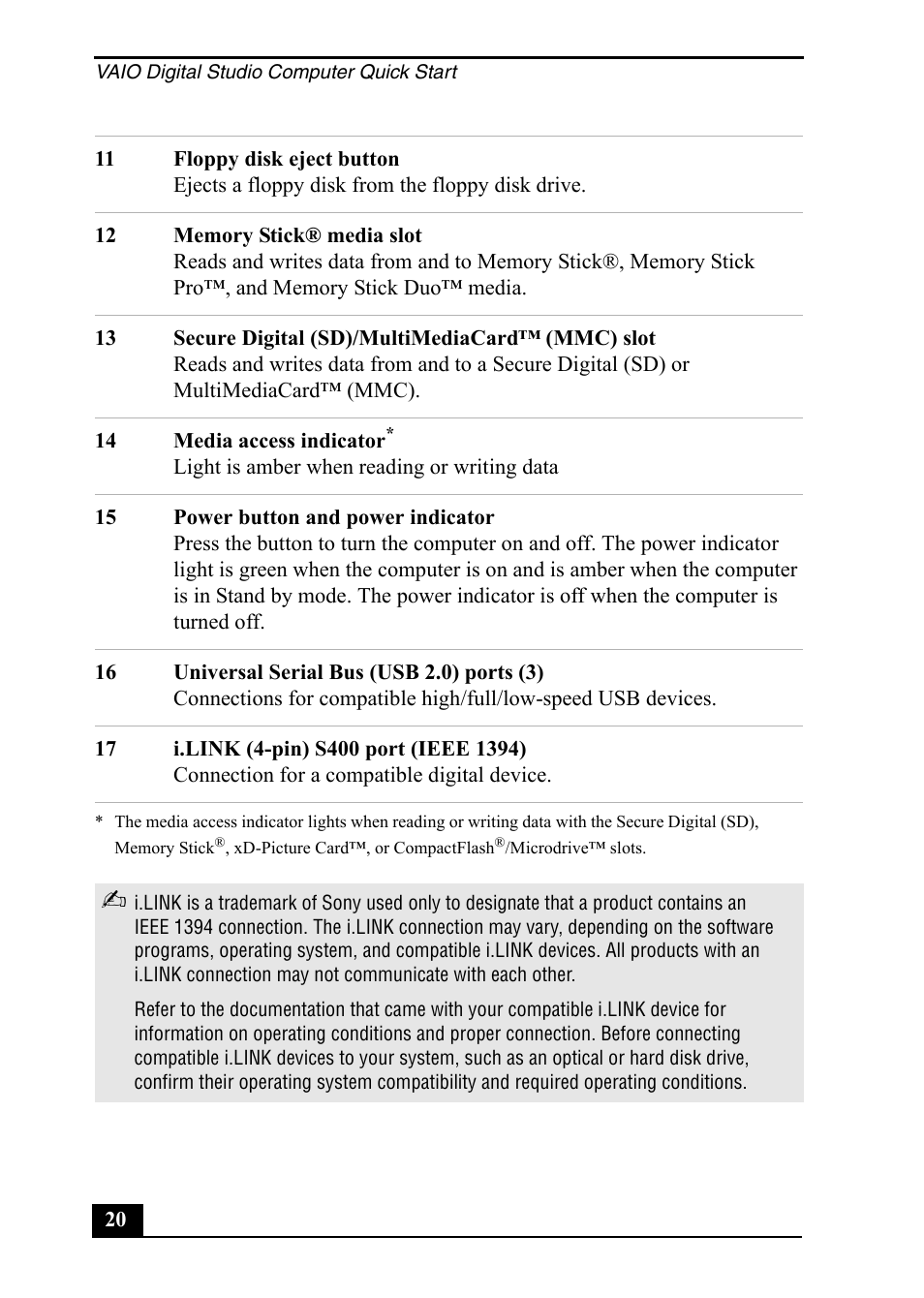 Sony VGC-RA710G User Manual | Page 20 / 80