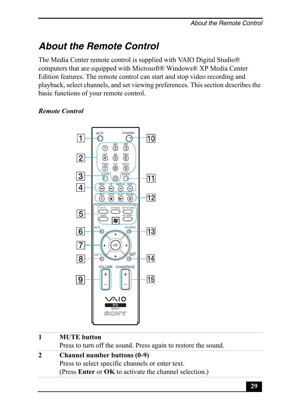 About the remote control | Sony VGC-RA710G User Manual | Page 29 / 80