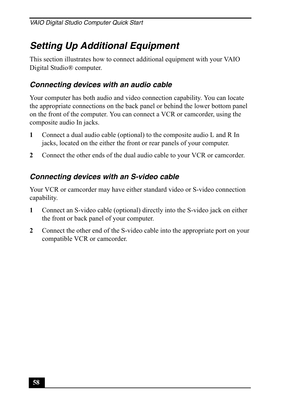 Setting up additional equipment | Sony VGC-RA710G User Manual | Page 58 / 80