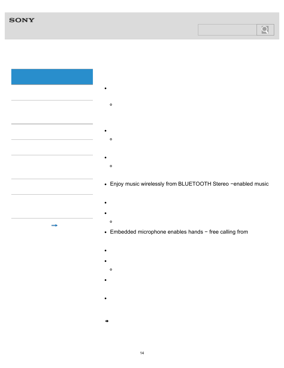 Features, Help guide | Sony MDR-10RBT User Manual | Page 14 / 77