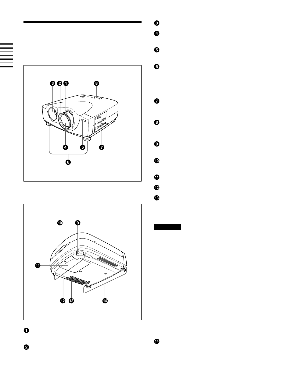 Emplacement et fonction des commandes, Avant/côté gauche, Arrière/côté droit/dessous | Sony VPL-VW12HT User Manual | Page 58 / 148