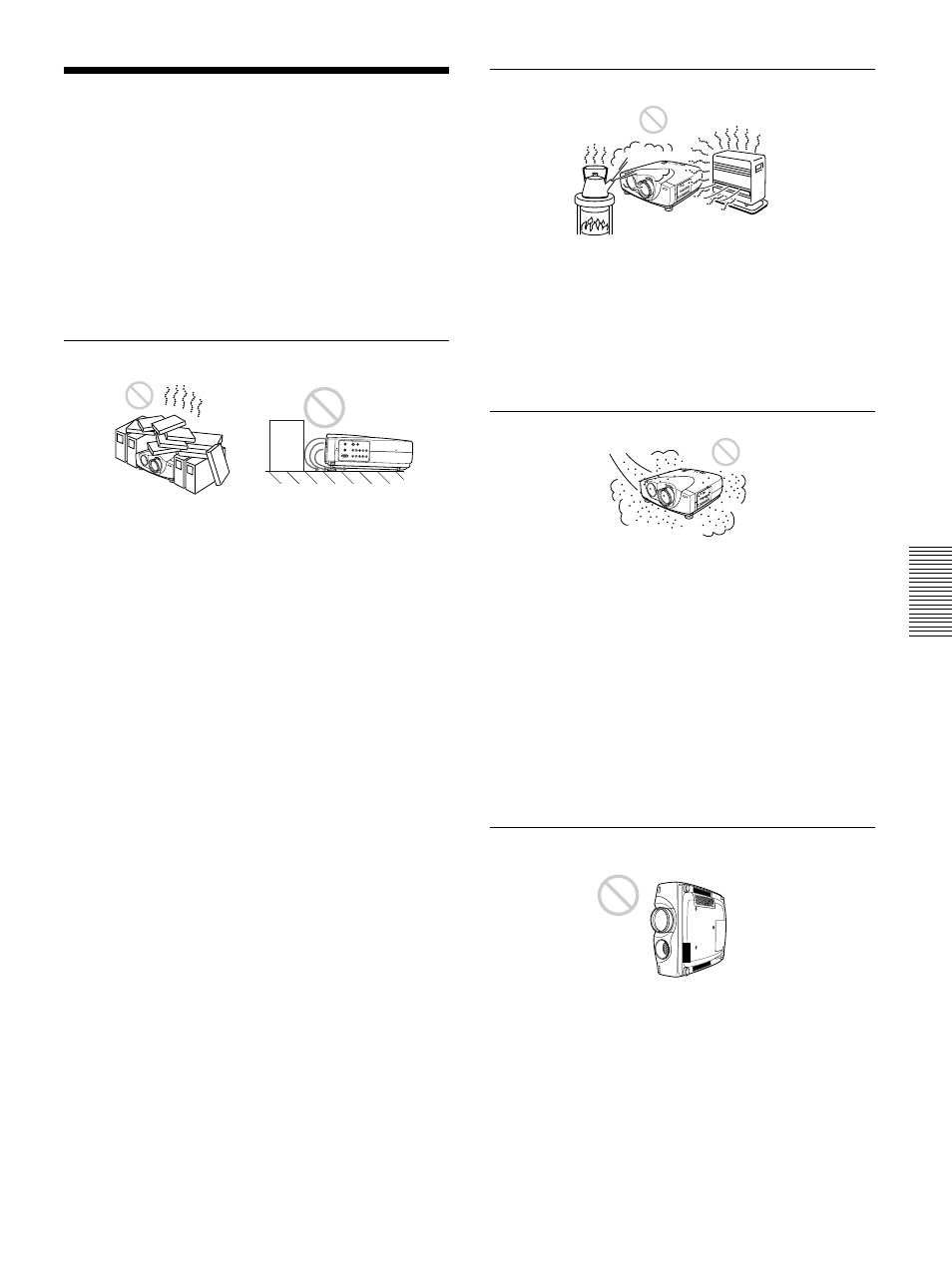 Remarques concernant l’installation, Installation déconseillée, Conditions d’utilisation déconseillées | Sony VPL-VW12HT User Manual | Page 87 / 148