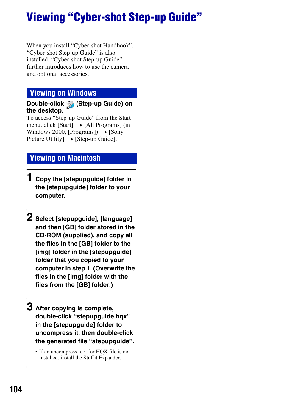 Viewing “cyber-shot step-up guide | Sony DSC-T500 User Manual | Page 104 / 135