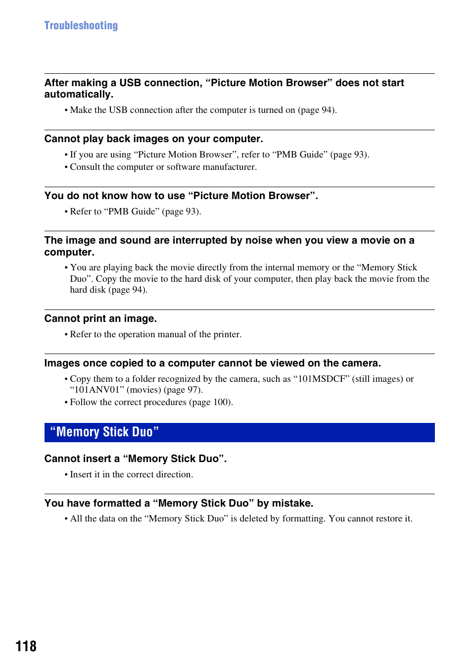 Memory stick duo | Sony DSC-T500 User Manual | Page 118 / 135