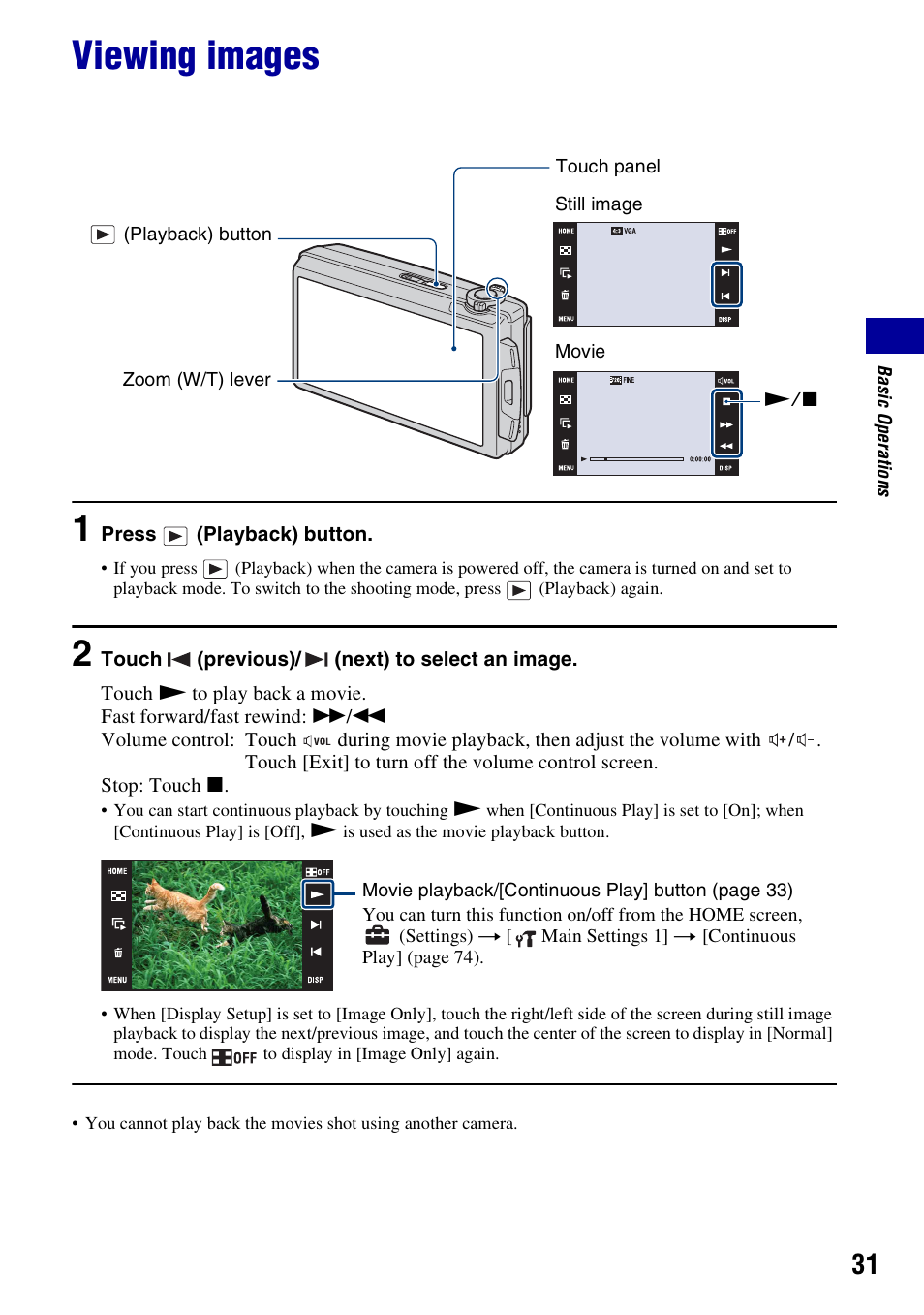 Viewing images, On (31) | Sony DSC-T500 User Manual | Page 31 / 135