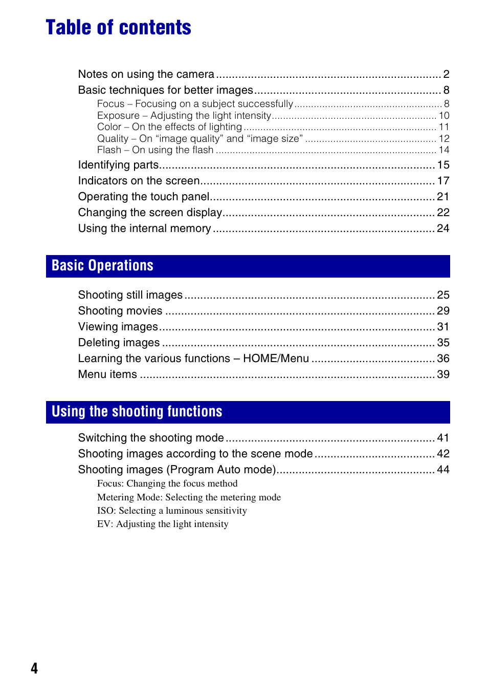 Sony DSC-T500 User Manual | Page 4 / 135