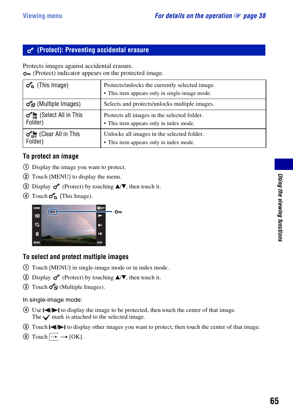 Protect): preventing accidental erasure | Sony DSC-T500 User Manual | Page 65 / 135