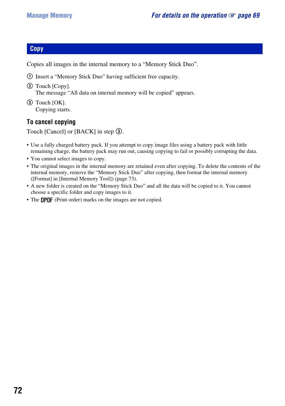 Copy | Sony DSC-T500 User Manual | Page 72 / 135