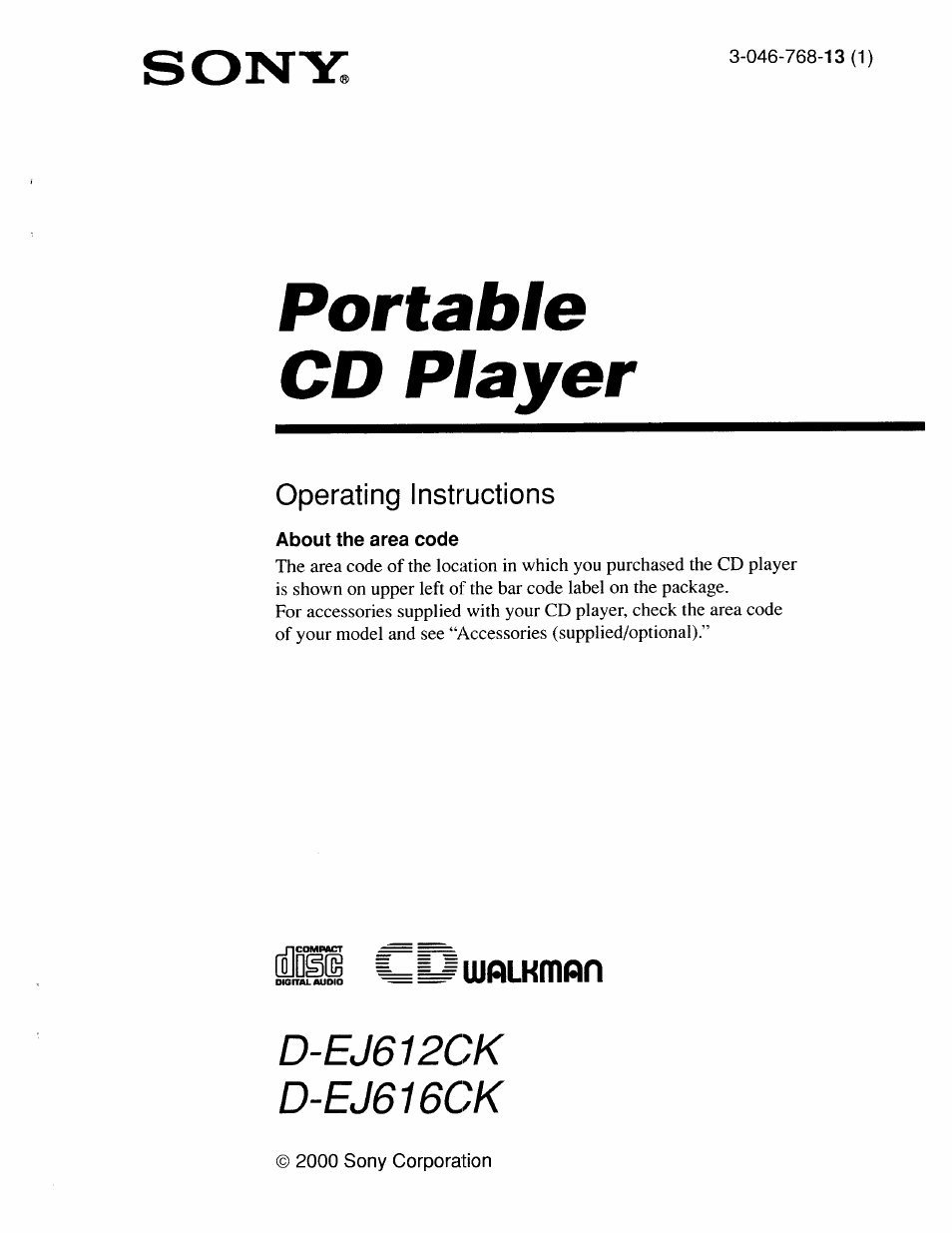 Sony D-EJ616CK User Manual | 24 pages