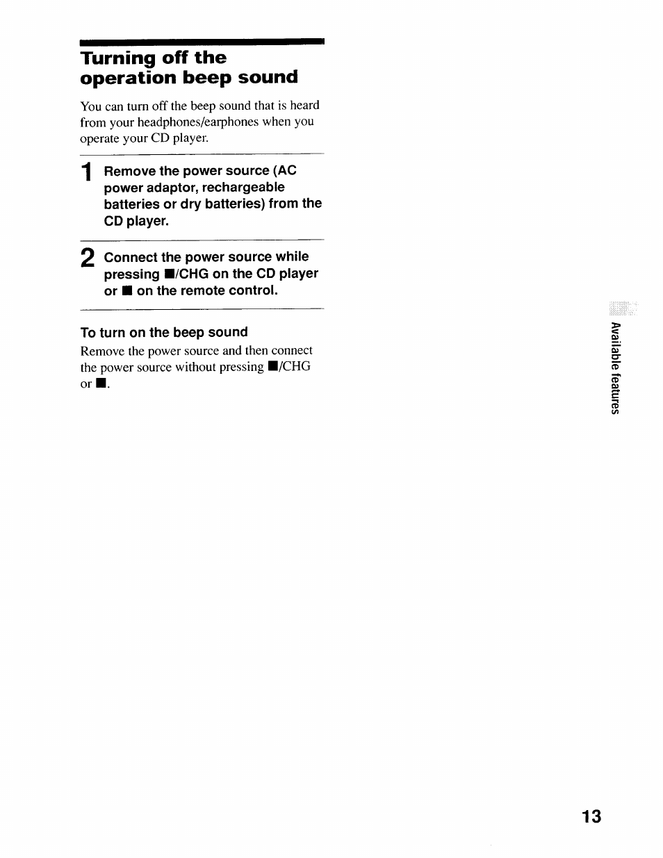 Turning off the operation beep sound | Sony D-EJ616CK User Manual | Page 13 / 24