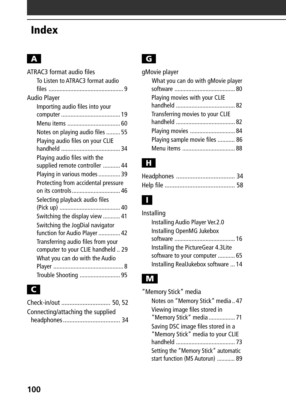 Index | Sony PEG-N710C User Manual | Page 100 / 104