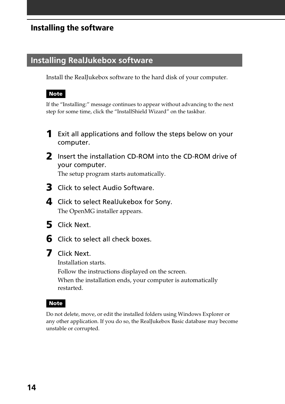 Installing realjukebox software | Sony PEG-N710C User Manual | Page 14 / 104