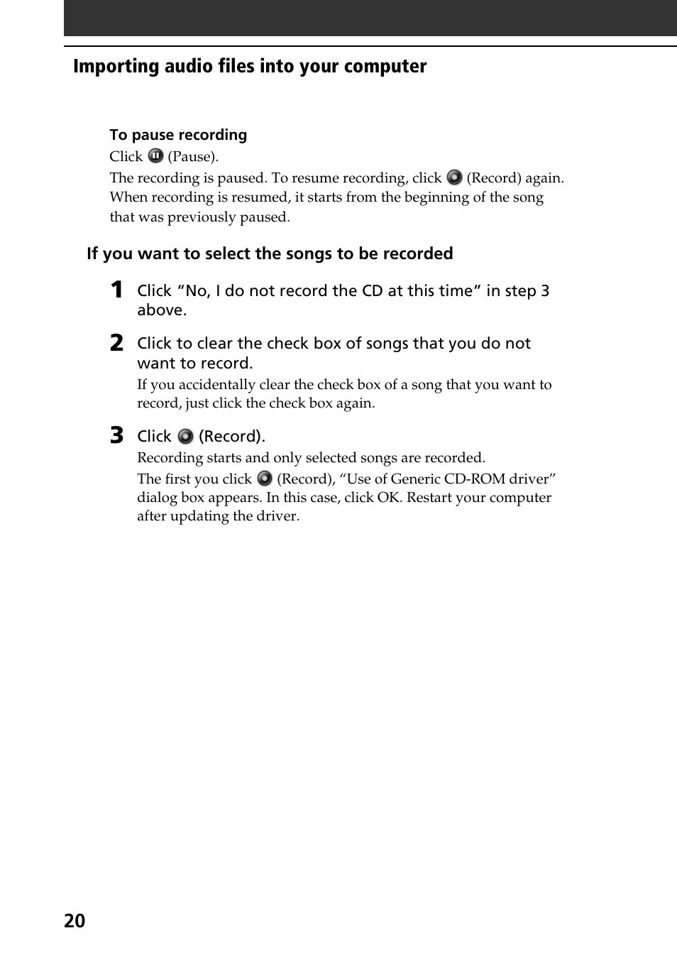 20 importing audio files into your computer | Sony PEG-N710C User Manual | Page 20 / 104