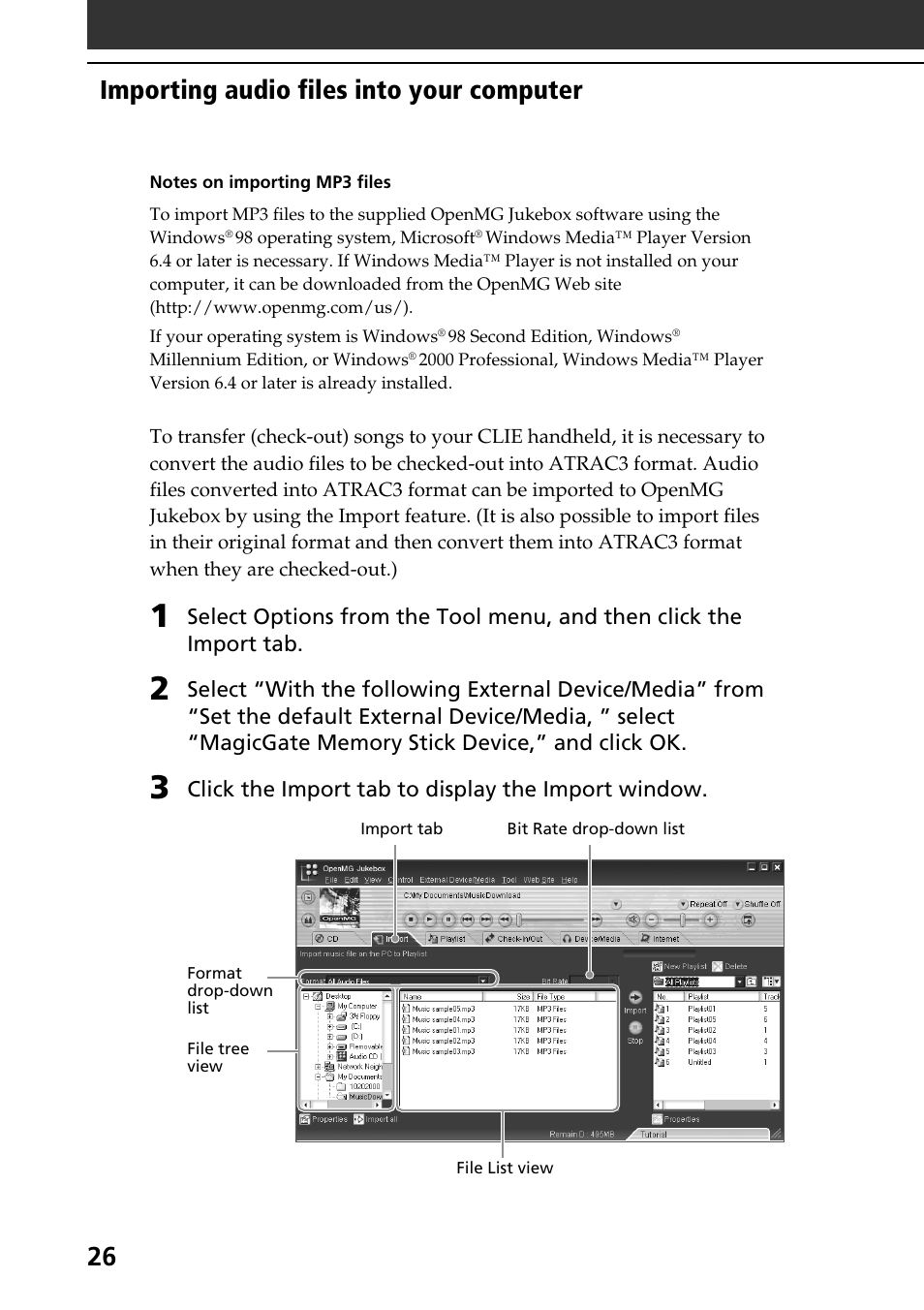 26 importing audio files into your computer | Sony PEG-N710C User Manual | Page 26 / 104