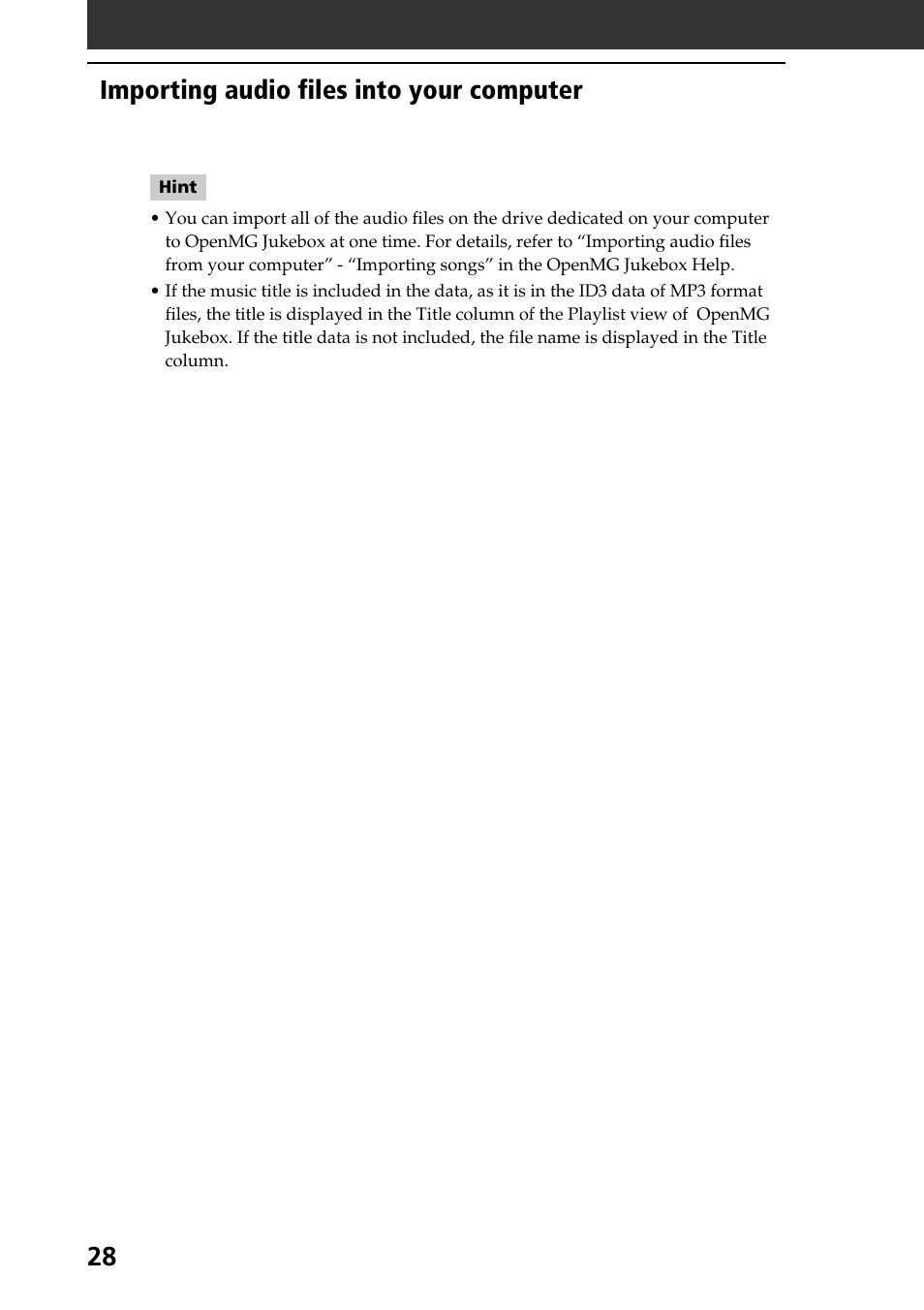 Importing audio files into your computer | Sony PEG-N710C User Manual | Page 28 / 104