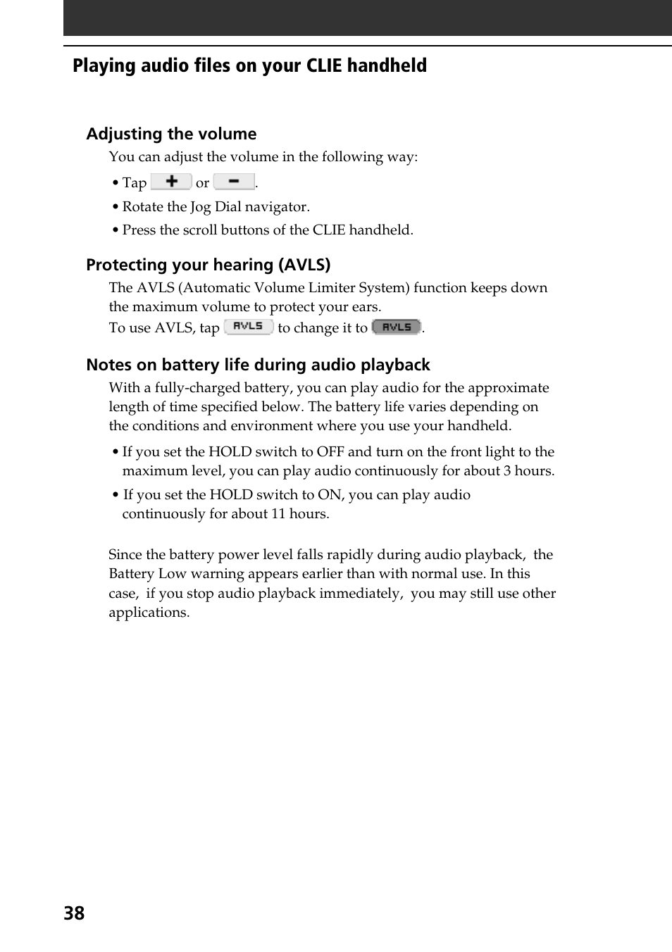 38 playing audio files on your clie handheld | Sony PEG-N710C User Manual | Page 38 / 104
