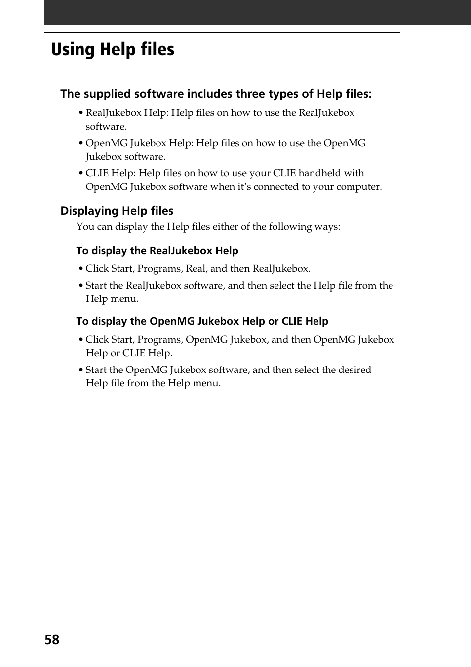 Using help files | Sony PEG-N710C User Manual | Page 58 / 104