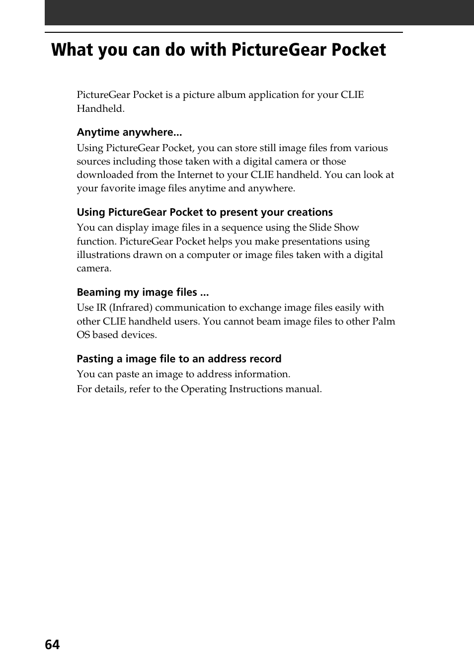 What you can do with picturegear pocket | Sony PEG-N710C User Manual | Page 64 / 104