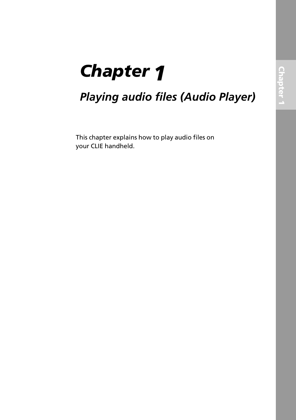 Chapter 1 playing audio files (audio player), Chapter | Sony PEG-N710C User Manual | Page 7 / 104
