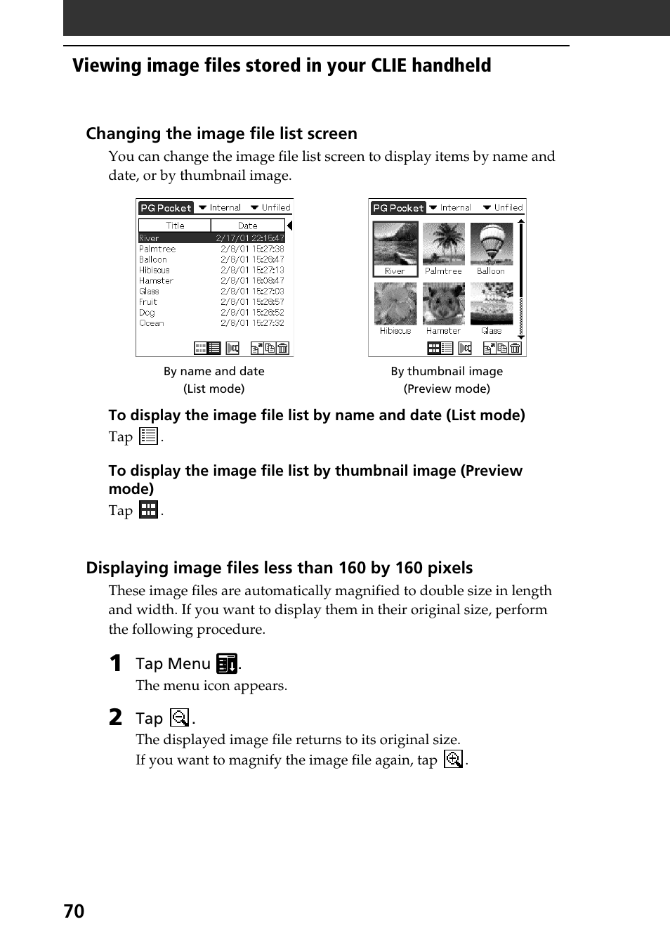 Viewing image files stored in your clie handheld | Sony PEG-N710C User Manual | Page 70 / 104