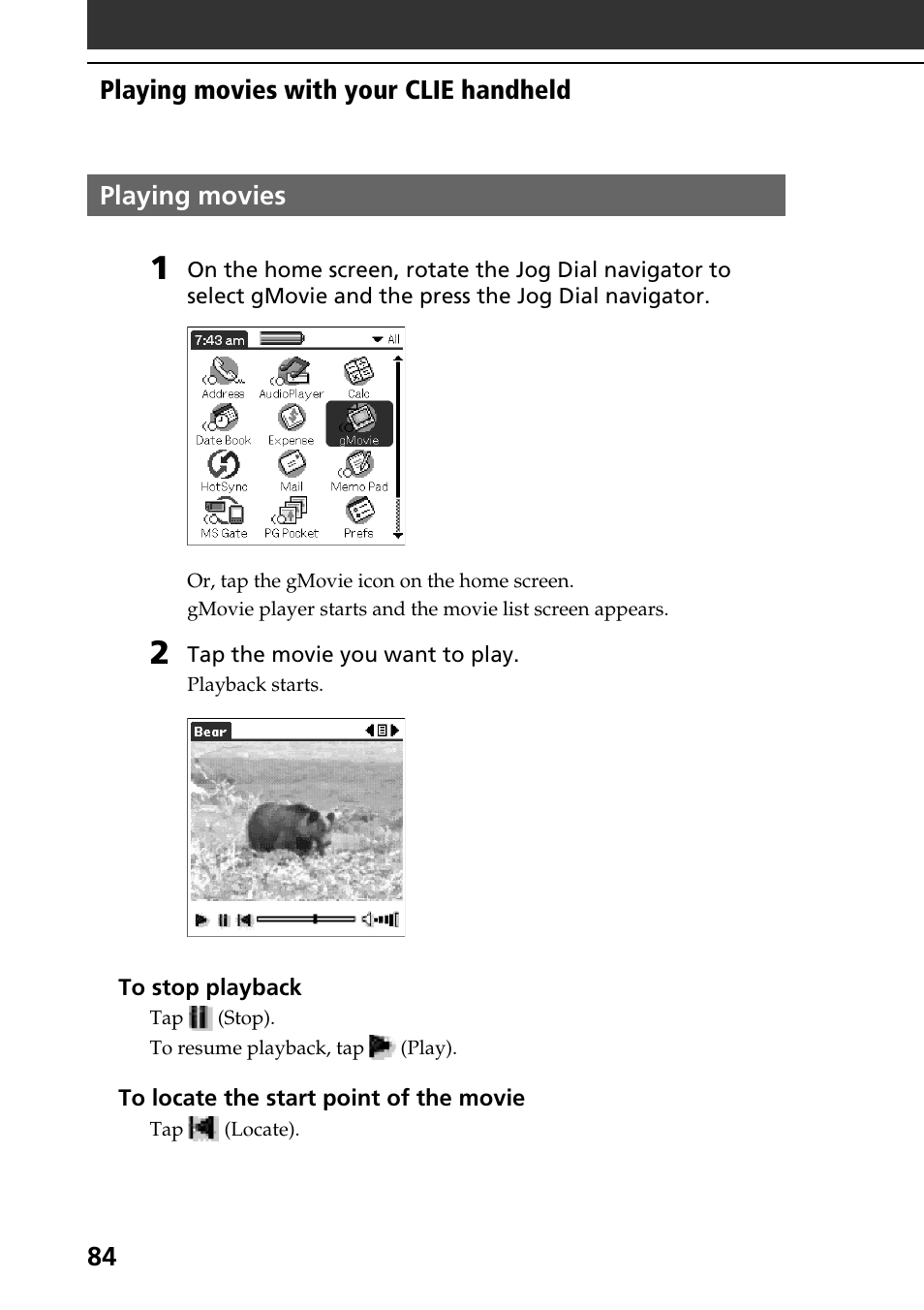 Playing movies | Sony PEG-N710C User Manual | Page 84 / 104