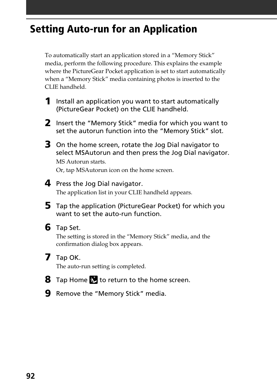Setting auto-run for an application | Sony PEG-N710C User Manual | Page 92 / 104