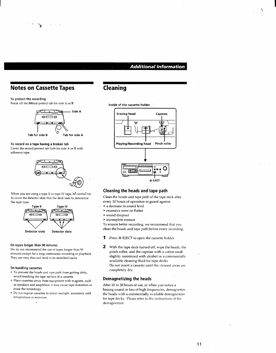 Notes on cassette tapes | Sony TC-KE400S User Manual | Page 11 / 15