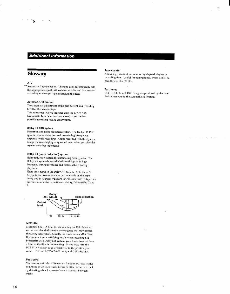 Glossary, Additional information glossary | Sony TC-KE400S User Manual | Page 14 / 15