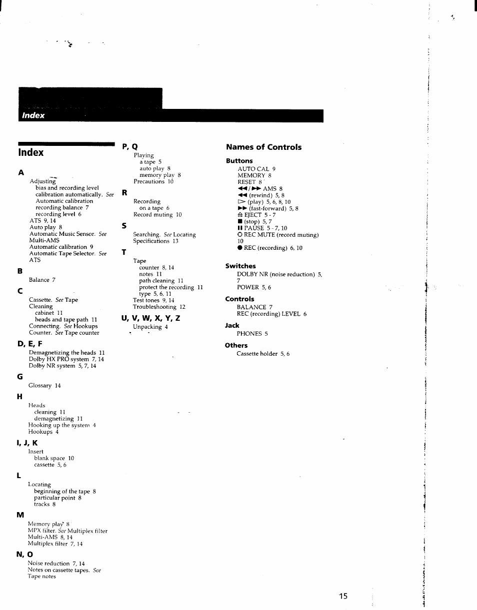 Index | Sony TC-KE400S User Manual | Page 15 / 15