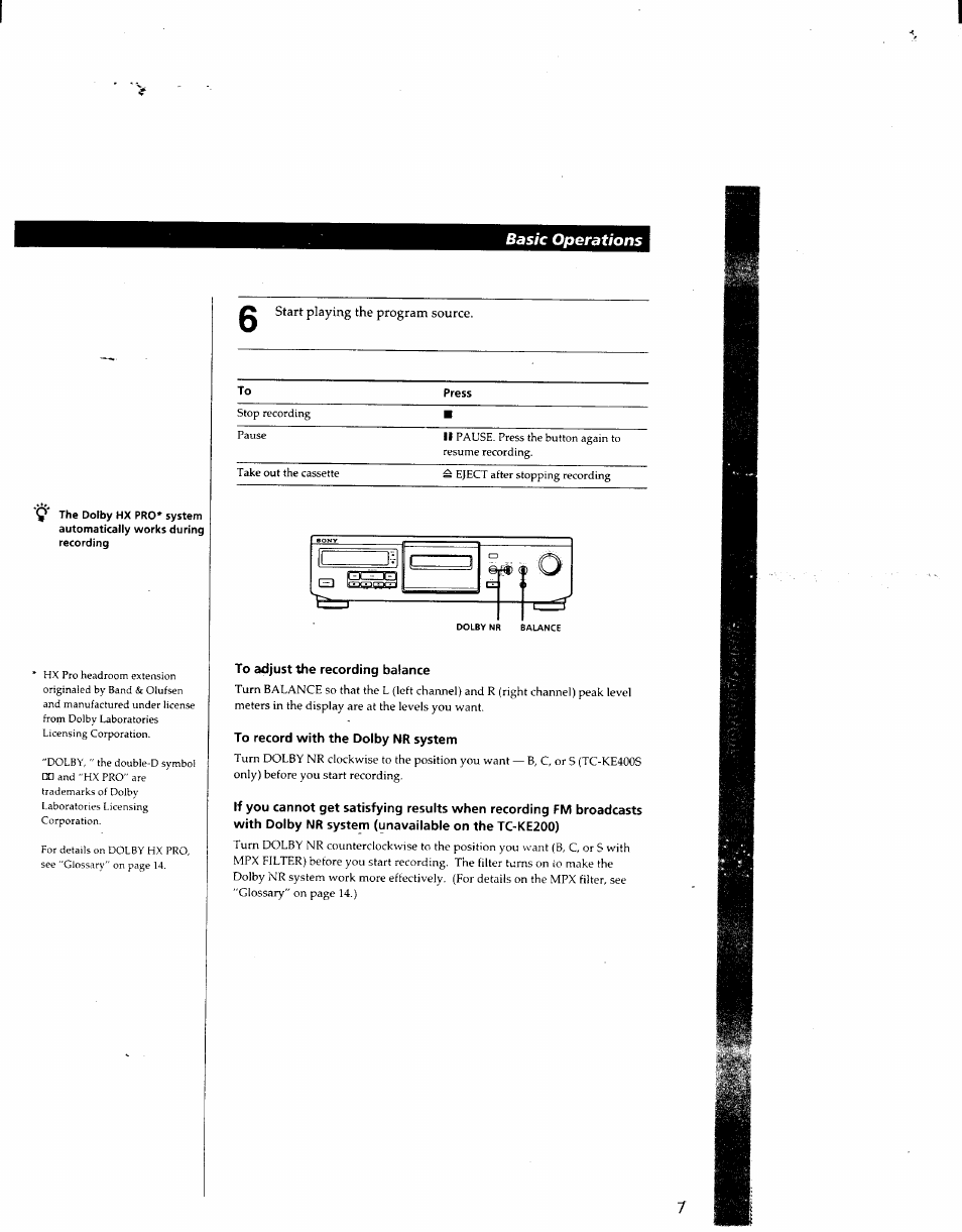 Basic operations | Sony TC-KE400S User Manual | Page 7 / 15