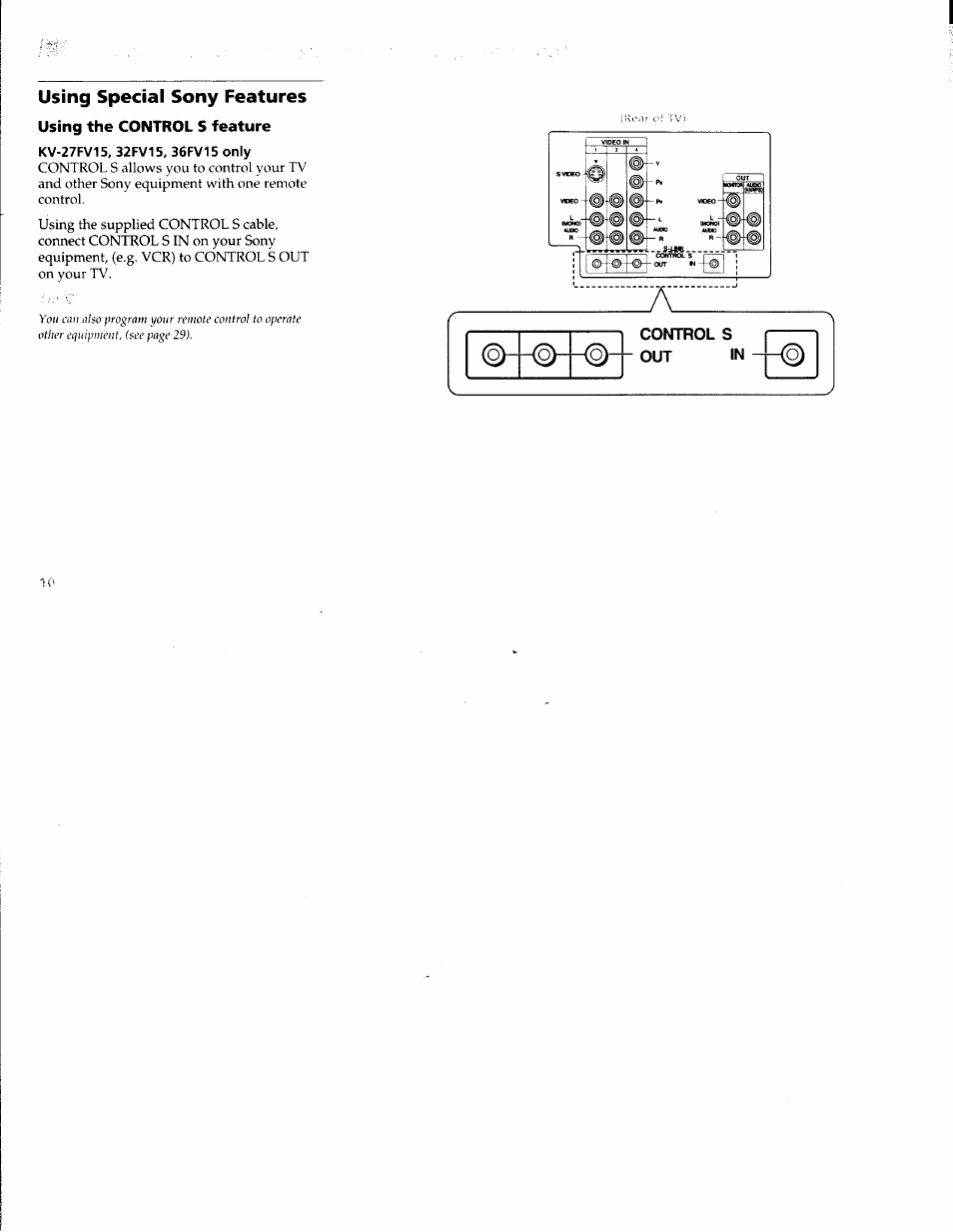 Using special sony features, Using the control s feature | Sony WEGA KV-36FS10 User Manual | Page 16 / 42