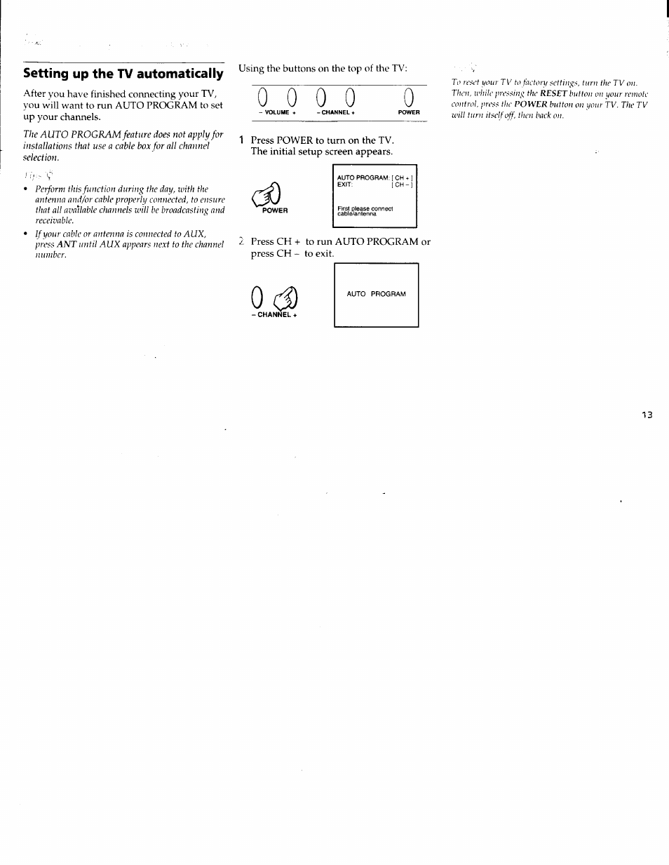 Setting up the tv automatically | Sony WEGA KV-36FS10 User Manual | Page 19 / 42