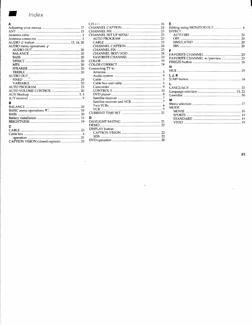 Index | Sony WEGA KV-36FS10 User Manual | Page 41 / 42