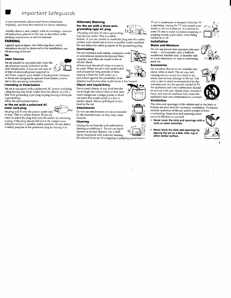 Important safeguards, Alternate warning, Varning | Sony WEGA KV-36FS10 User Manual | Page 5 / 42