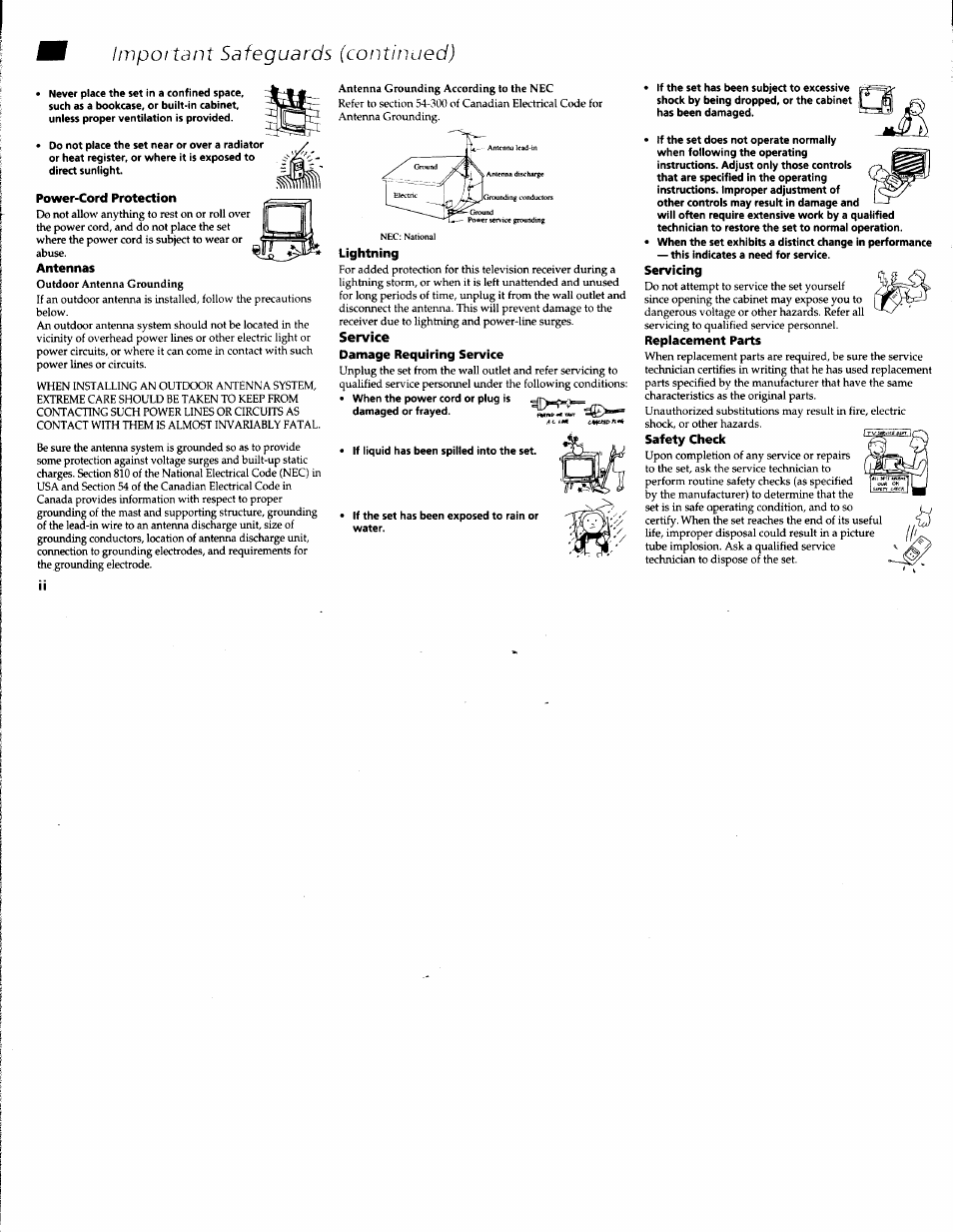 Important safeguards (continued), Service | Sony WEGA KV-36FS10 User Manual | Page 6 / 42