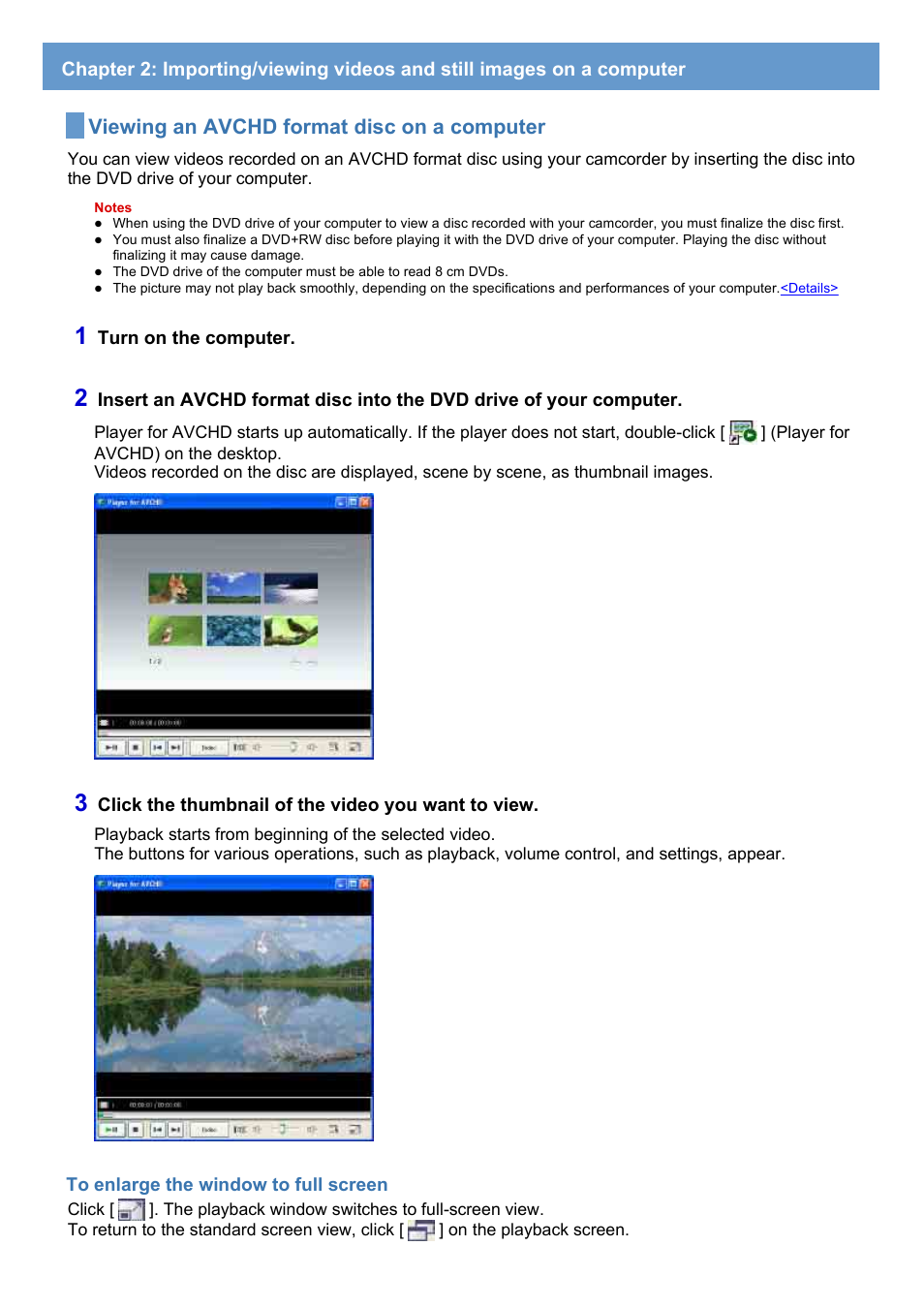 Viewing an avchd format disc on a computer | Sony HDR-UX1 User Manual | Page 13 / 91