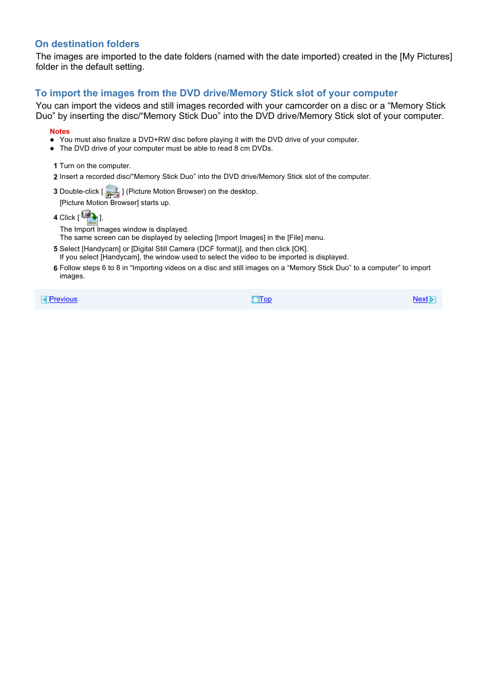 On destination folders | Sony HDR-UX1 User Manual | Page 17 / 91
