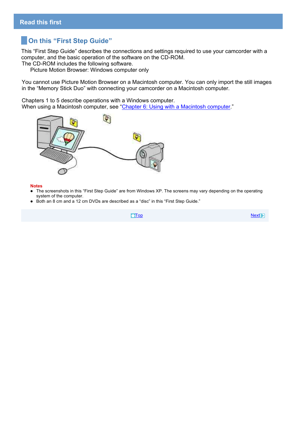 Read this first, On this “first step guide | Sony HDR-UX1 User Manual | Page 2 / 91