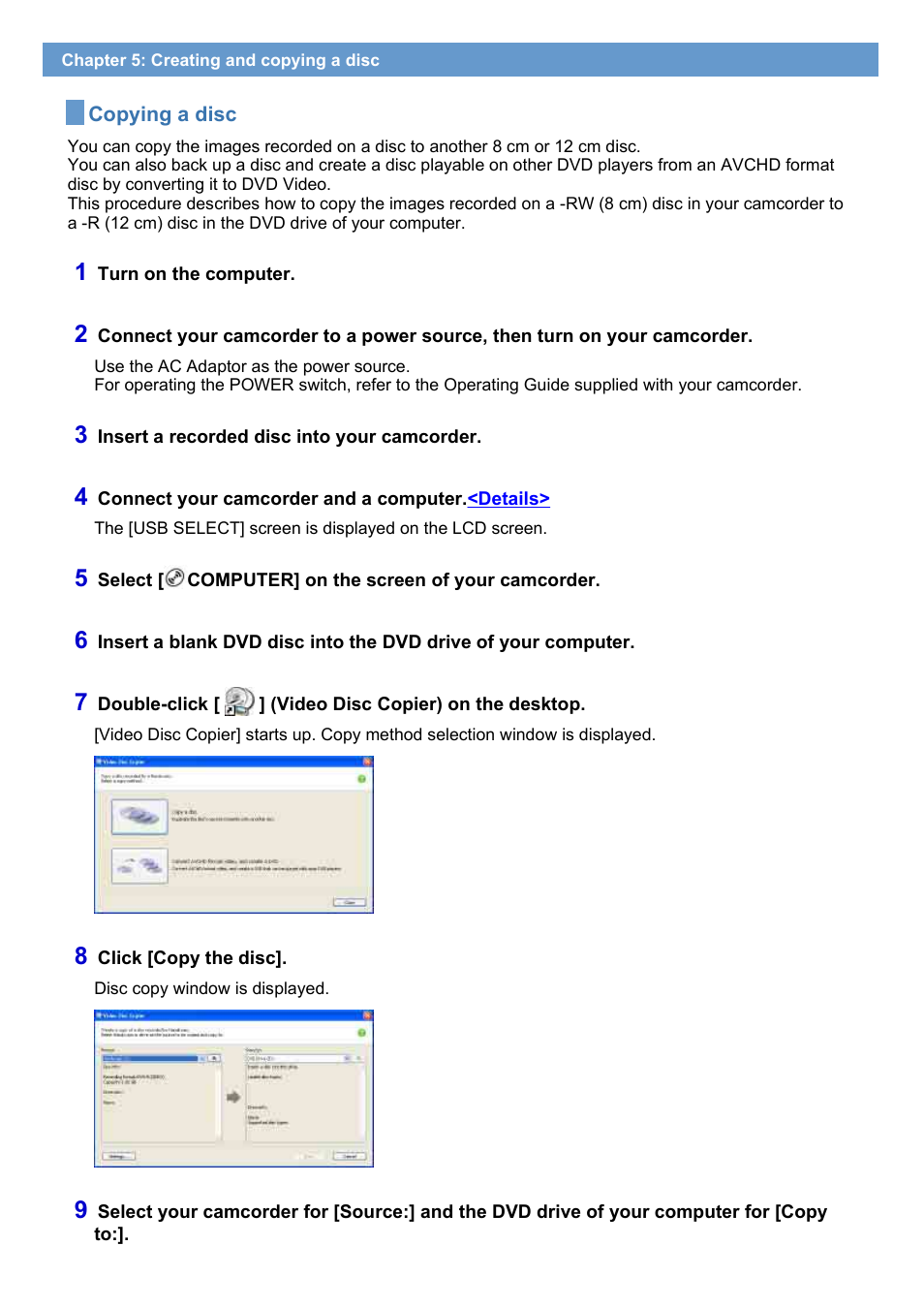 Copying a disc | Sony HDR-UX1 User Manual | Page 32 / 91