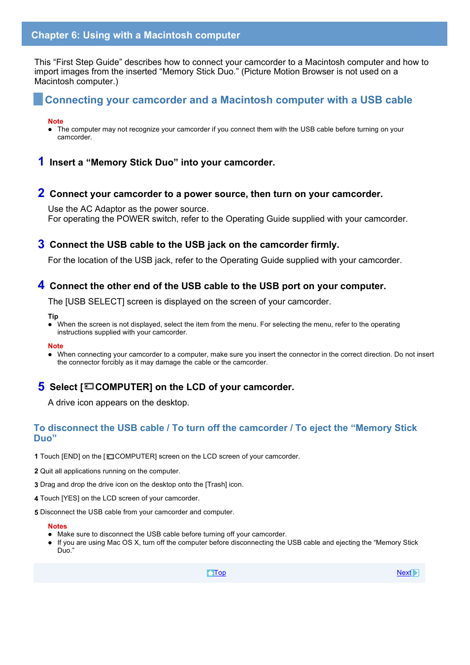 Chapter 6: using with a macintosh computer | Sony HDR-UX1 User Manual | Page 35 / 91