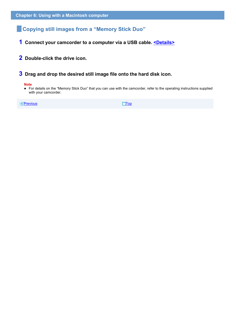 Copying still images from a “memory stick duo | Sony HDR-UX1 User Manual | Page 36 / 91