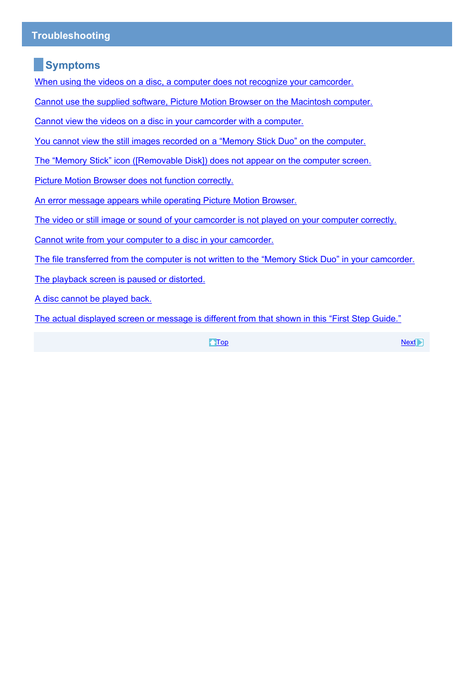 Troubleshooting, Symptoms | Sony HDR-UX1 User Manual | Page 37 / 91