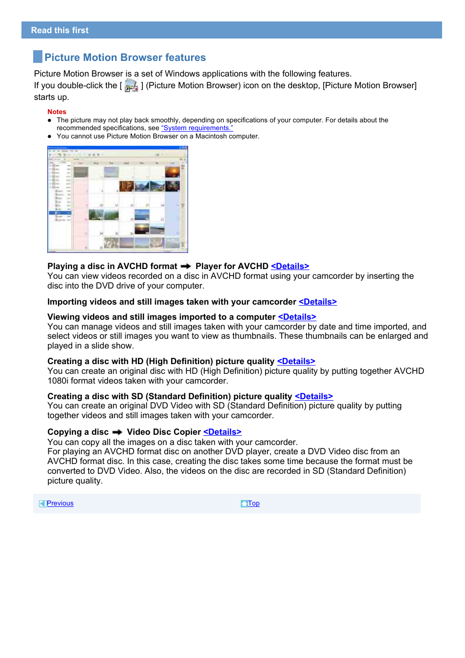 Picture motion browser features | Sony HDR-UX1 User Manual | Page 4 / 91